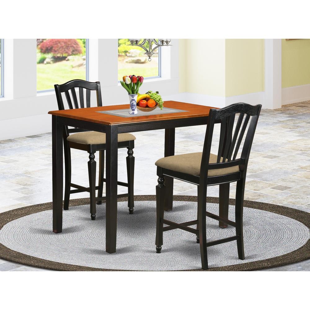 YACH3-BLK-C 3 Pc Dining counter height set-pub Table and 2 Kitchen Dining...