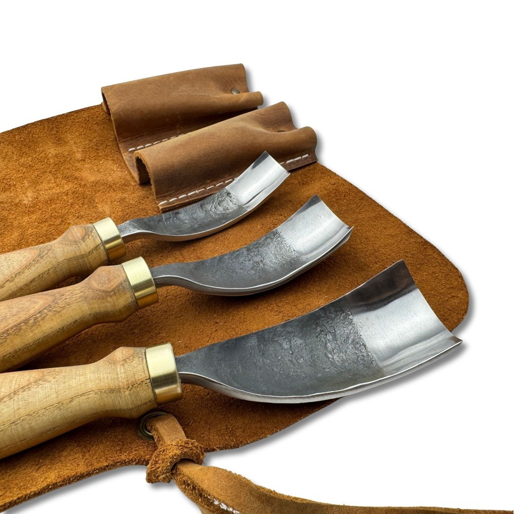 Hand-Forged Bent Gouges – 52100 Steel Blade, Ash Handles, Spoon and Bowl Carving