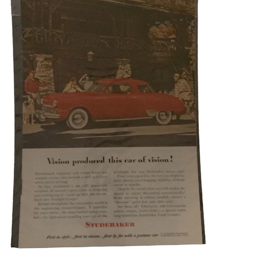 Vintage 1948 Studebaker Vision Produced This Car of Vision Ad Advertisement
