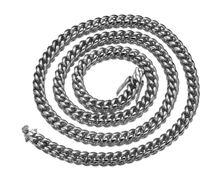 10K Solid white Gold 6-18mm Curb Link Chain Necklace