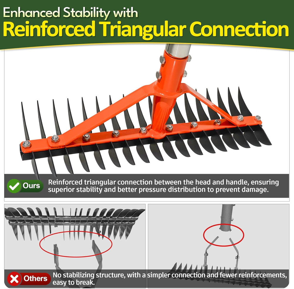 Thatch Rake for Lawns 18 Sharp Tempered Spring Steel Tines Dethatcher Rake Heavy