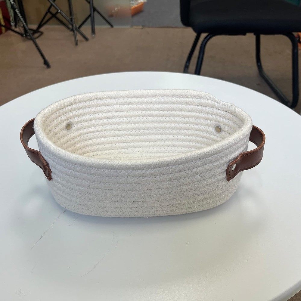 ABenkle Small Woven Basket, Mini Cotton Rope Storage Tiny White