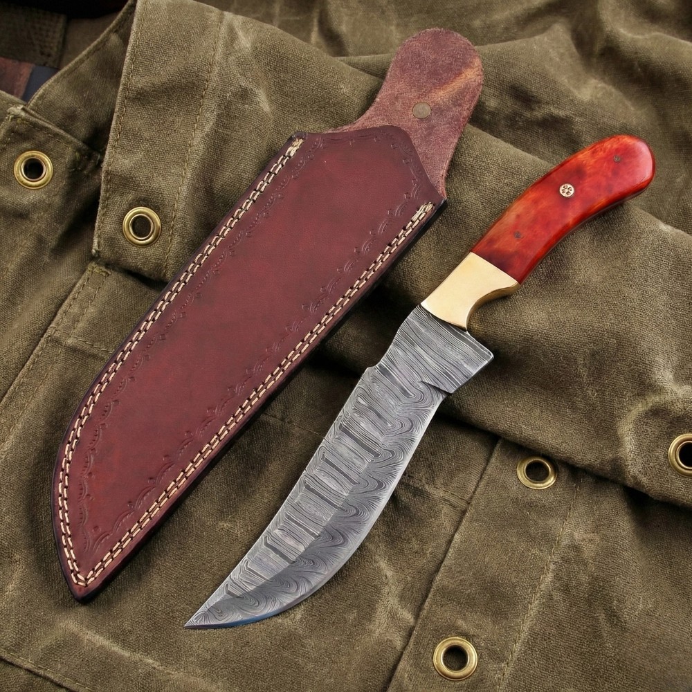 Survival Knife Fixed Blade Damascus Bone Bushcraft EDC Skinner