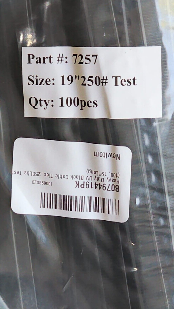 HEAVY DUTY UV BLACK CABLE TIES 250LBS TEST 19'' ~ 100