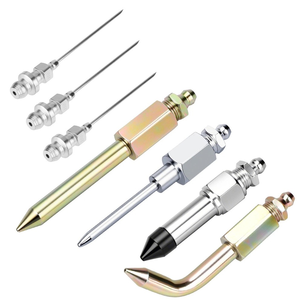 Grease Needle Nozzle Set 7pcs with Bent Tip Straight Nozzle and Rubber Adapter