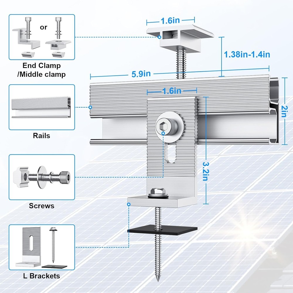 Solar Panel Mounting Bracket Kit, 10Pcs Mount for 1-4pcs Silver