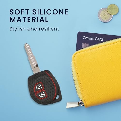 Key Cover Compatible with Suzuki 2 Button Car Key - Soft black matte / red