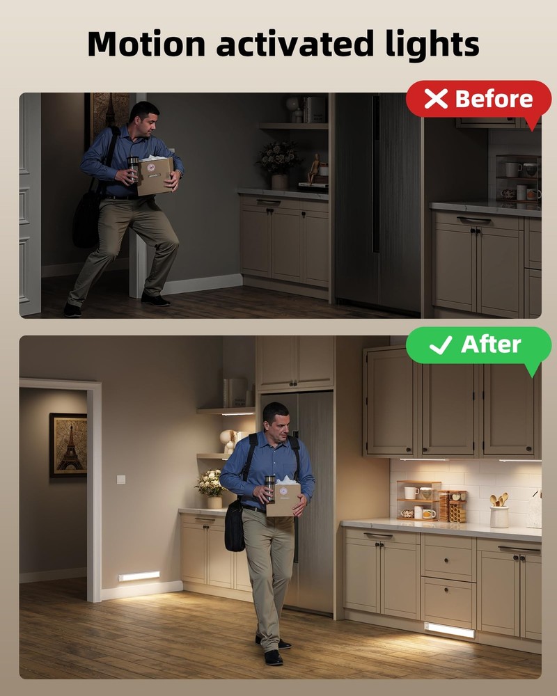 AMETHEUS 6-Pack Under Cabinet Lighting Wireless, LED Motion Sensor Light Indo...