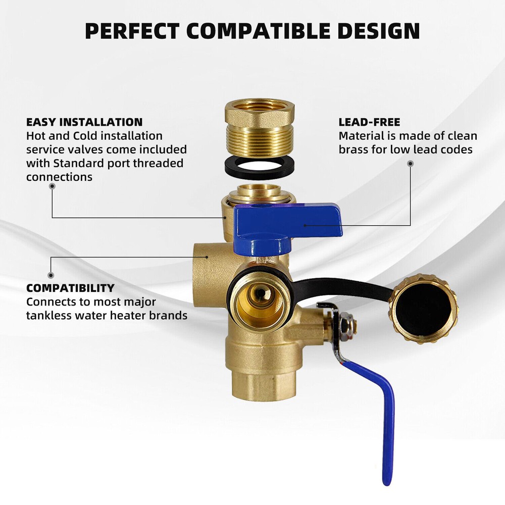 3/4" Tankless Water Heater Isolation Valve Kit Pressure Relief CSA approved used