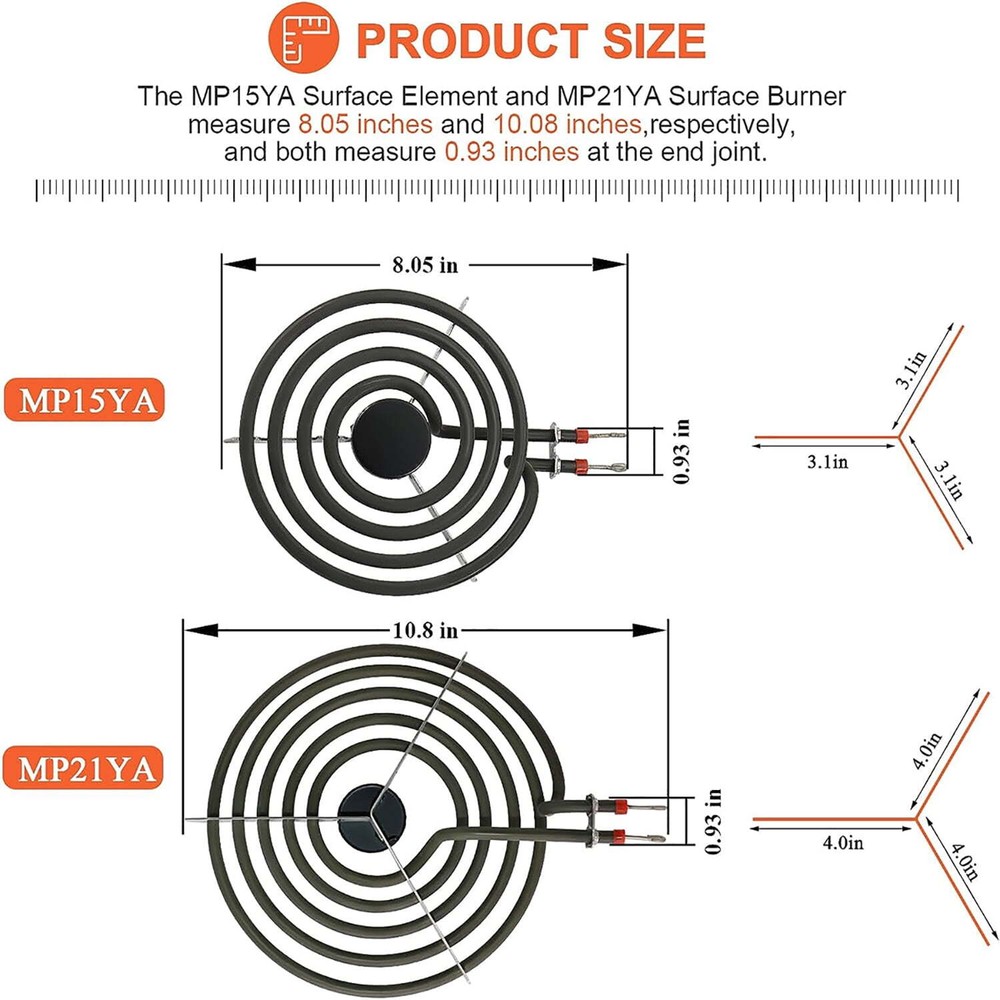 MP22YA Electric Range Burner Element Unit Set w/ Element Receptacle Kit Drip Pan