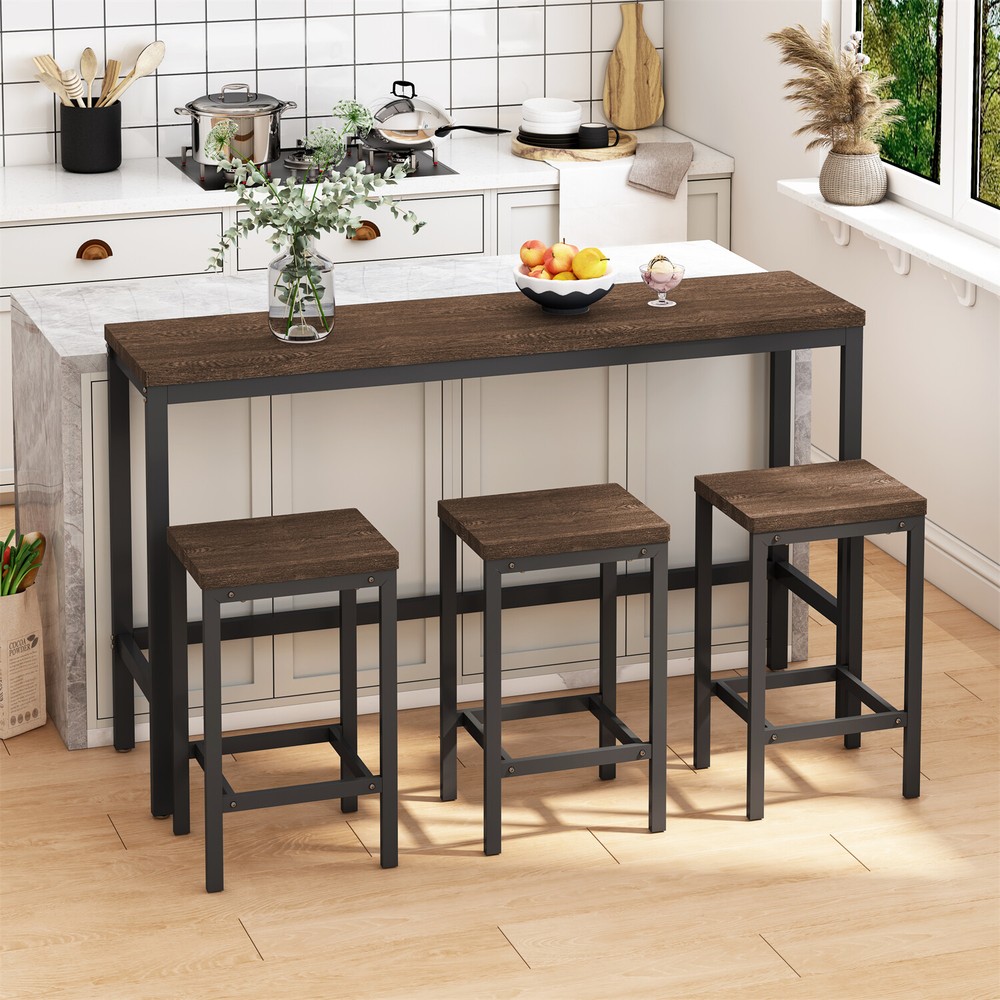 4 Piece Dining Table Set Table with 3 Stools Kitchen Breakfast Furniture