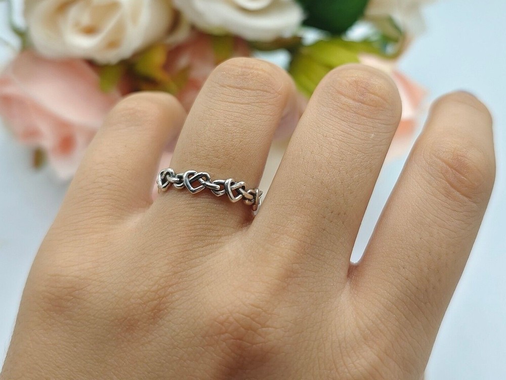 Heart Knots Silver Braided Ring 925 Sterling Silver 4mm