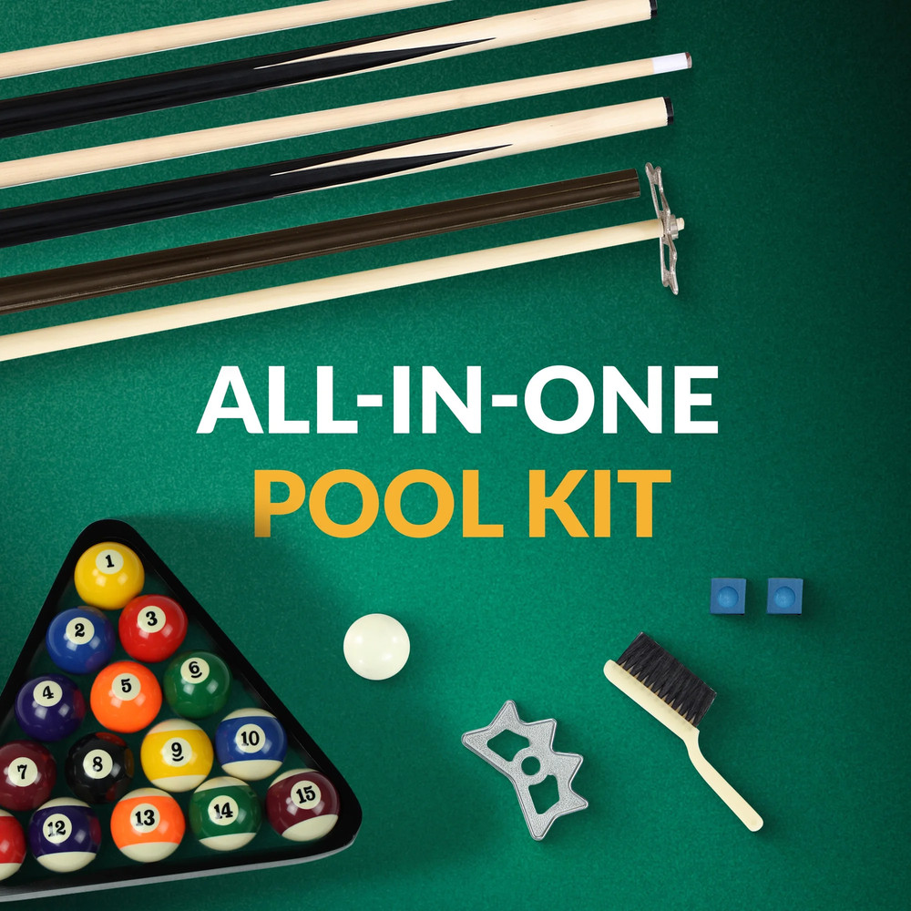 Pool Table Billiard Accessory Kit with Cues, Rack, Chalk, Brush