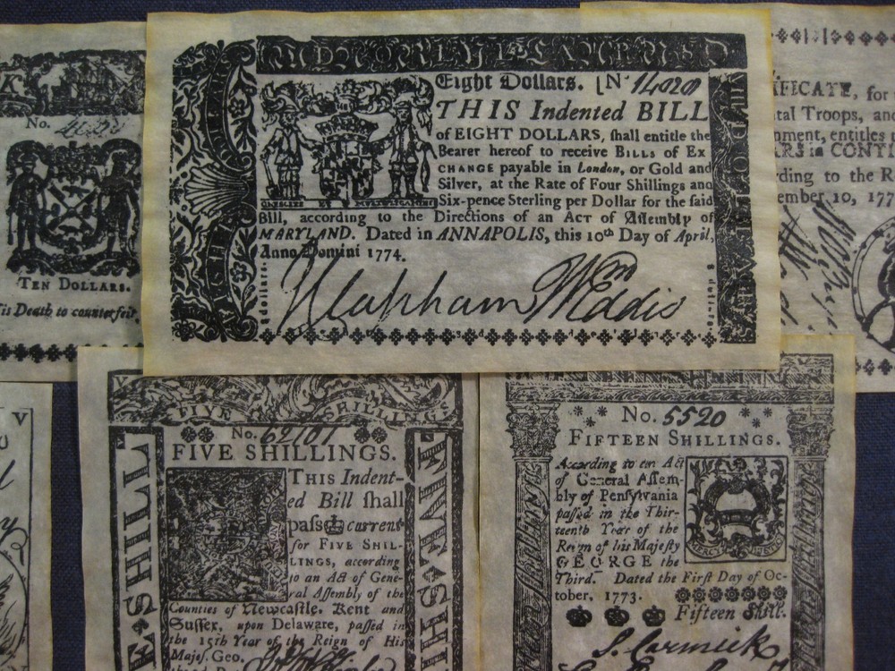 U.S. Colonial & Revolutionary Banknote set Historical documents NICE 7 notes