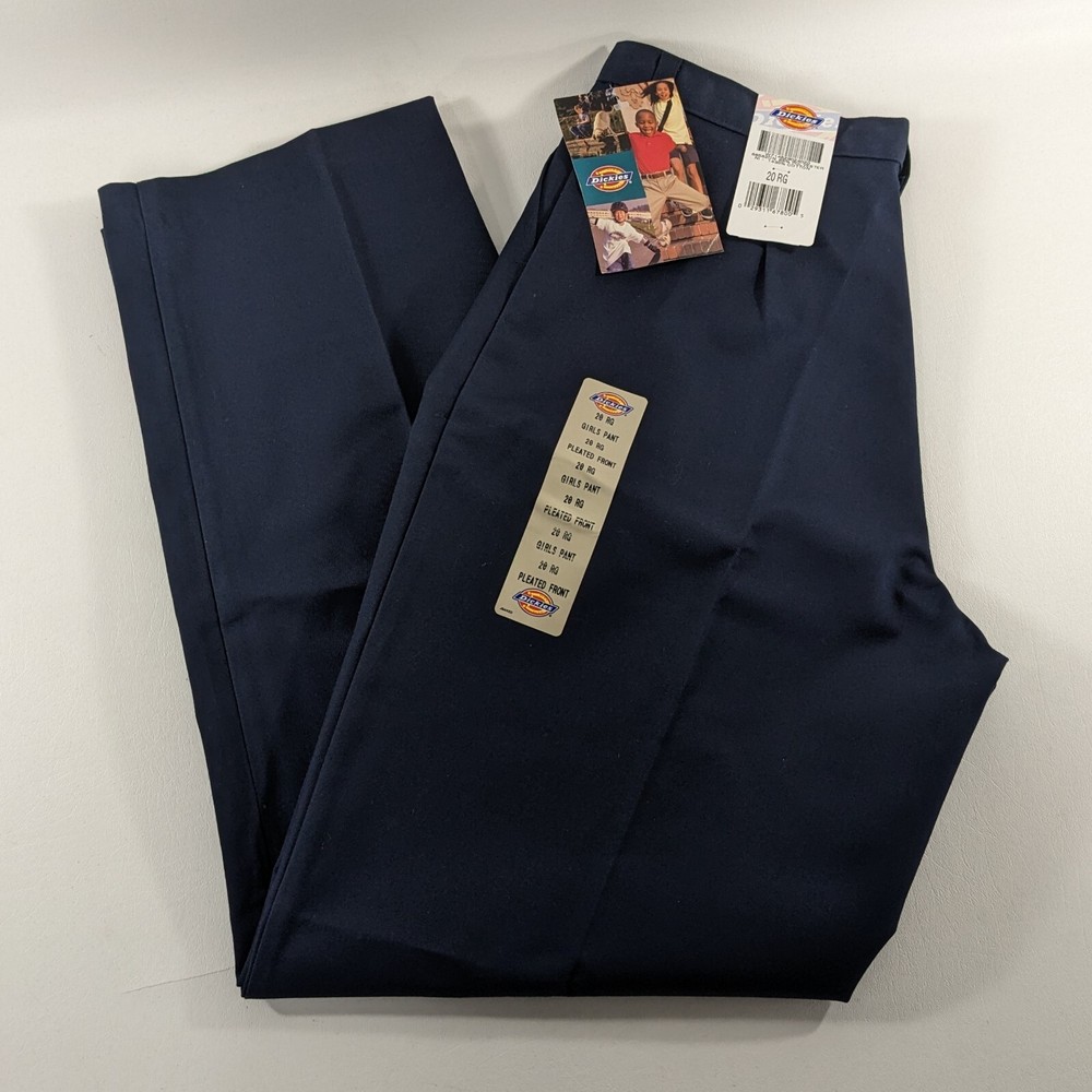 Dickies Womens Juniors Blue Pleated Uniform School Work Pants