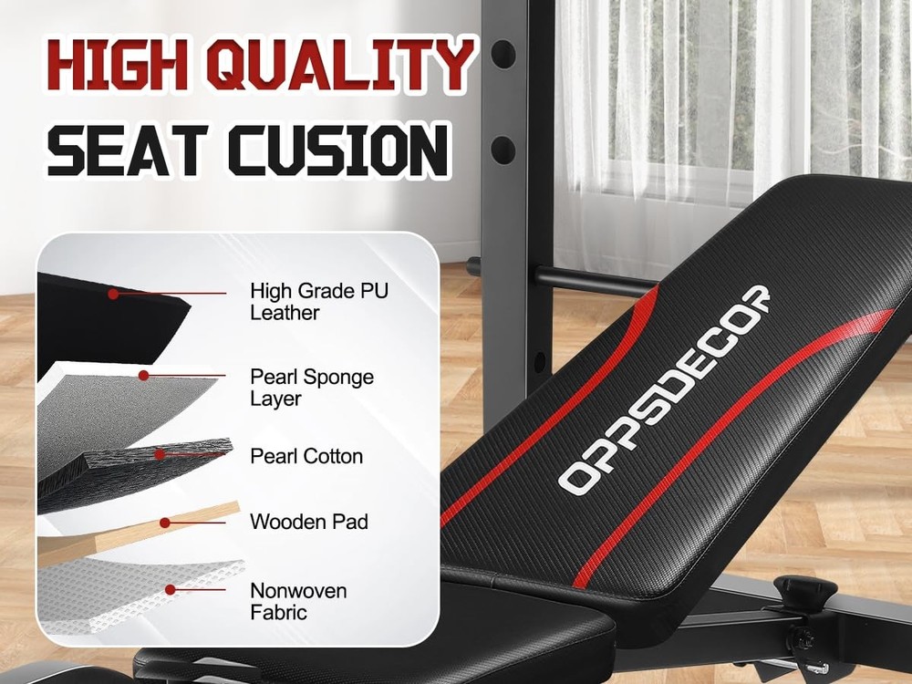 OPPSDECOR Multi-Function Weight Bench Set with Squat Rack Leg Extension & Curl