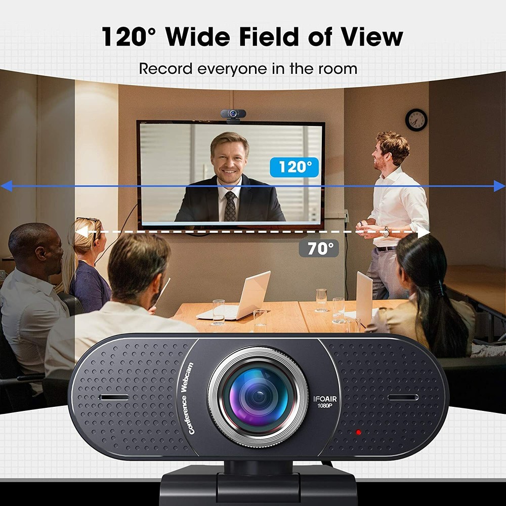 1080P Webcam with Microphone USB Conference Room Webcam with Exposure Correction