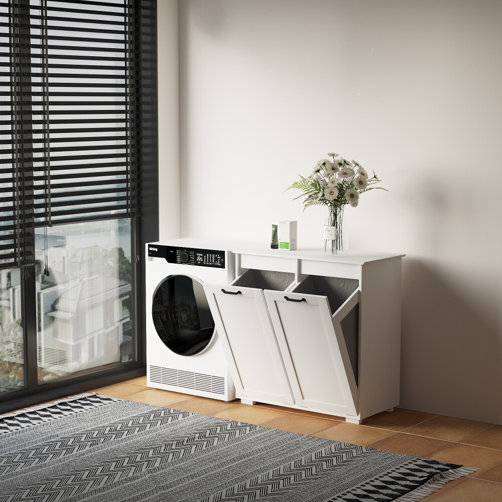2-in-1 Laundry Sorting Cabinet - Removable Liner Bags & Smart Storage (White)