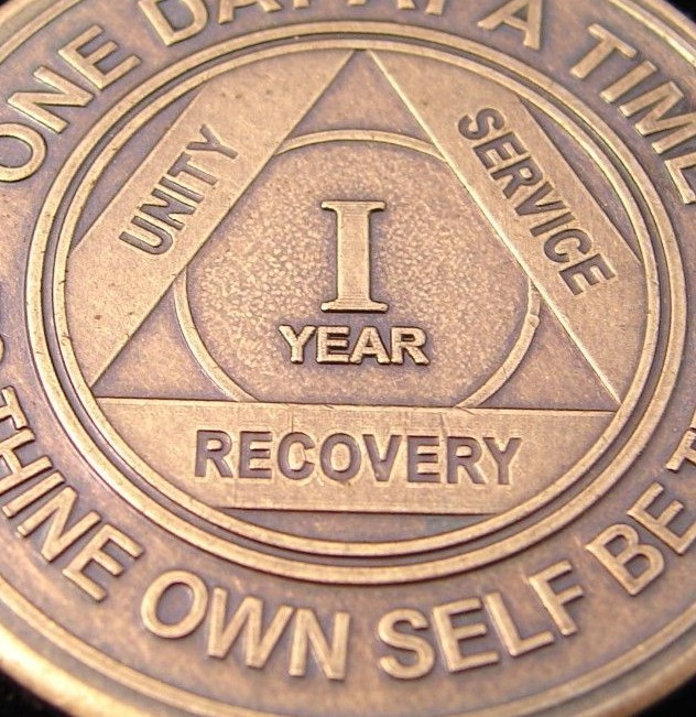 Alcoholics Anonymous AA 1 Year Bronze Medallion Token Chip Sobriety Sober