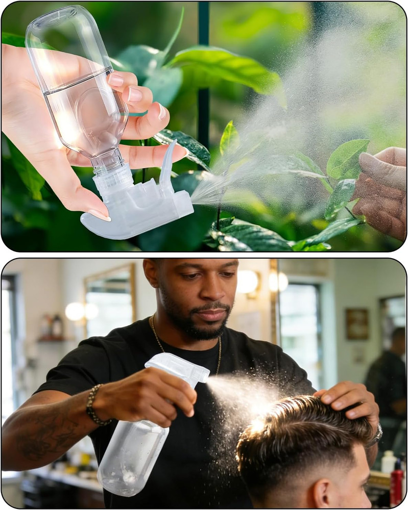 2 Pack 360° Spray Bottles, 10 Oz Plastic Small Containers with Adjustable Spray