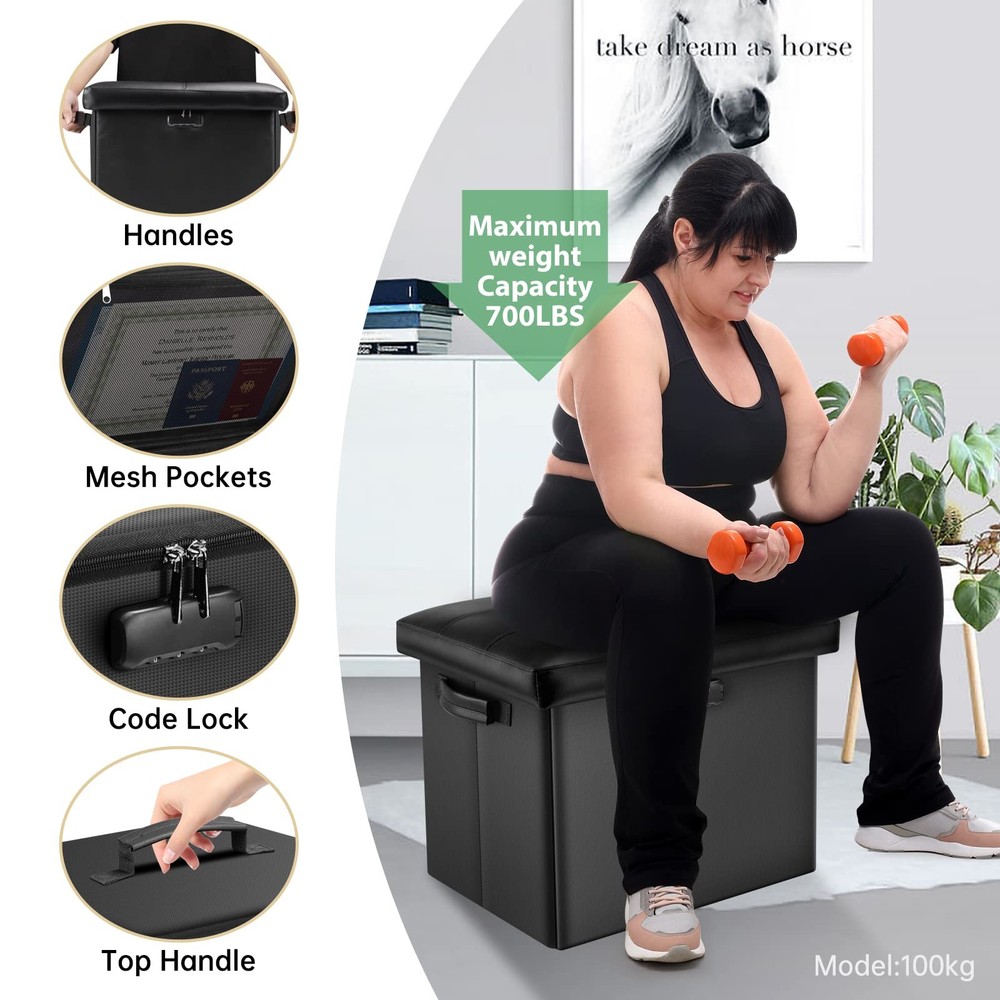 Storage Ottoman with LockFireproof Folding Ottoman Foot Rest Stool Storage Ch...
