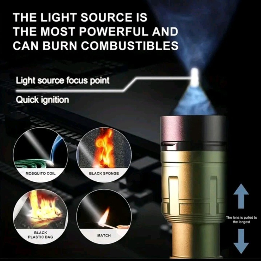 1PCS LED Outdoor Flashlight Fire Lens Fire Start Emergency Jungle Forest