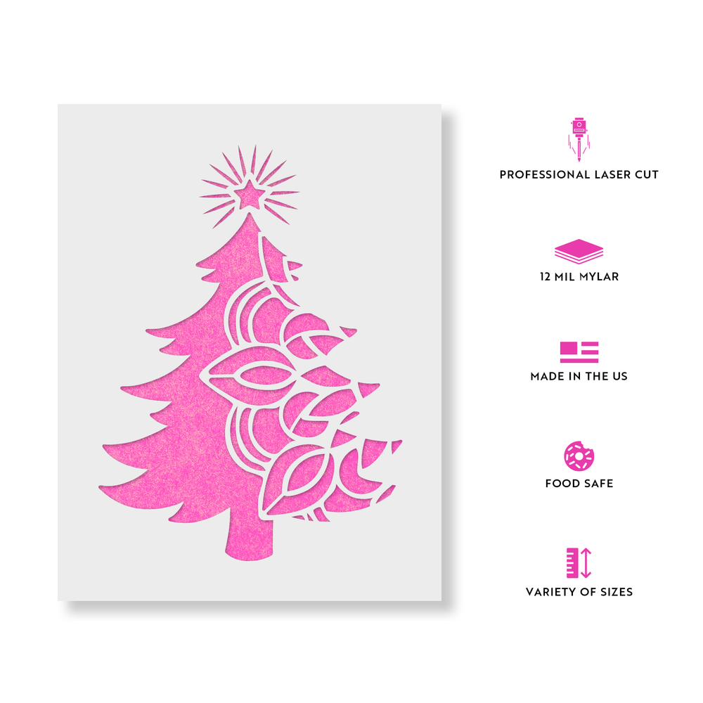 Christmas Tree Mandala Stencil - Reusable Stencils for DIY Crafts