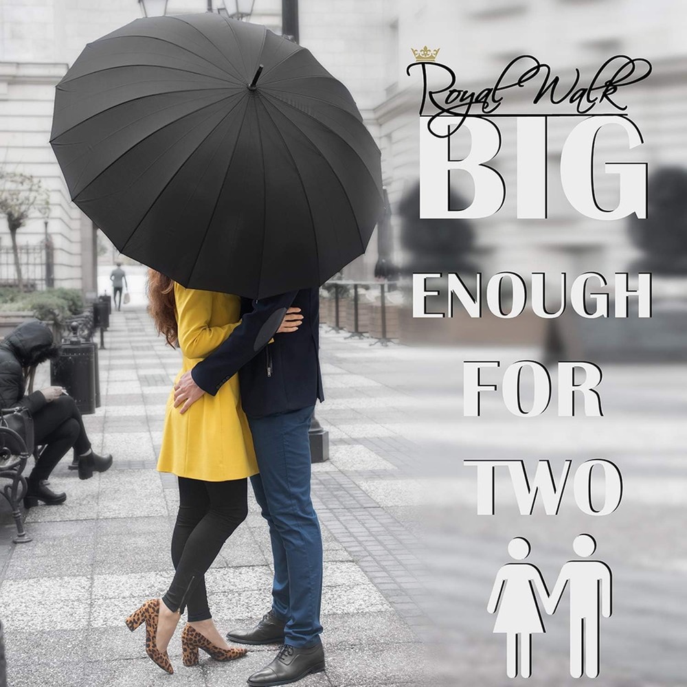 Royal Walk Windproof Large Umbrella for Rain 54 Inch Automatic Open Black