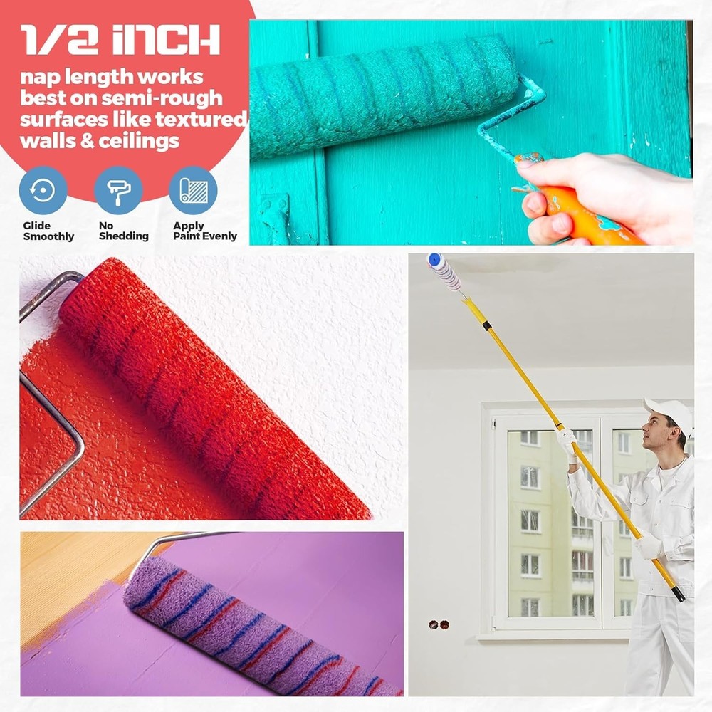 12 Pcs Paint Roller Covers Bulk Microfiber Refill Roller 18 Inch 1/2 Nap