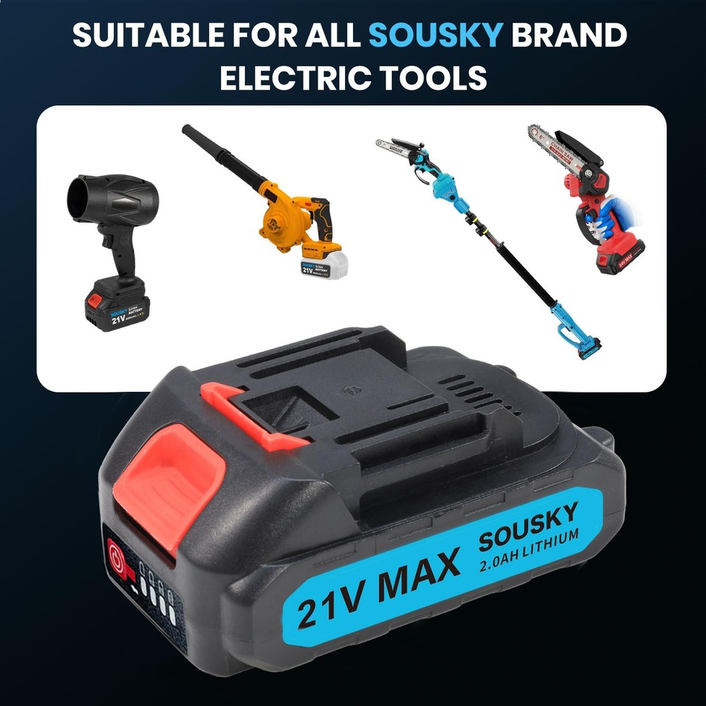 21V Mini Chainsaw Battery 2000mAh with Charger Adapter for Electric Tools