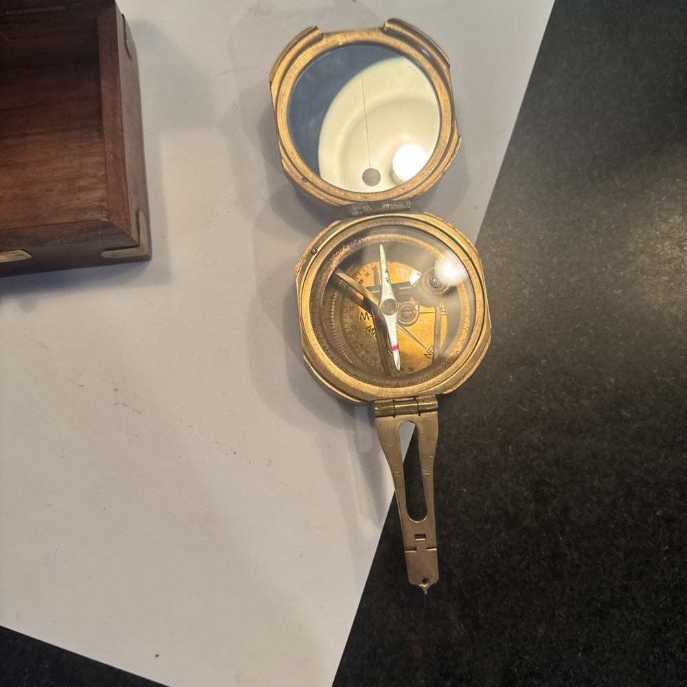 Nautical Sine Brass Compass With Wooden Box