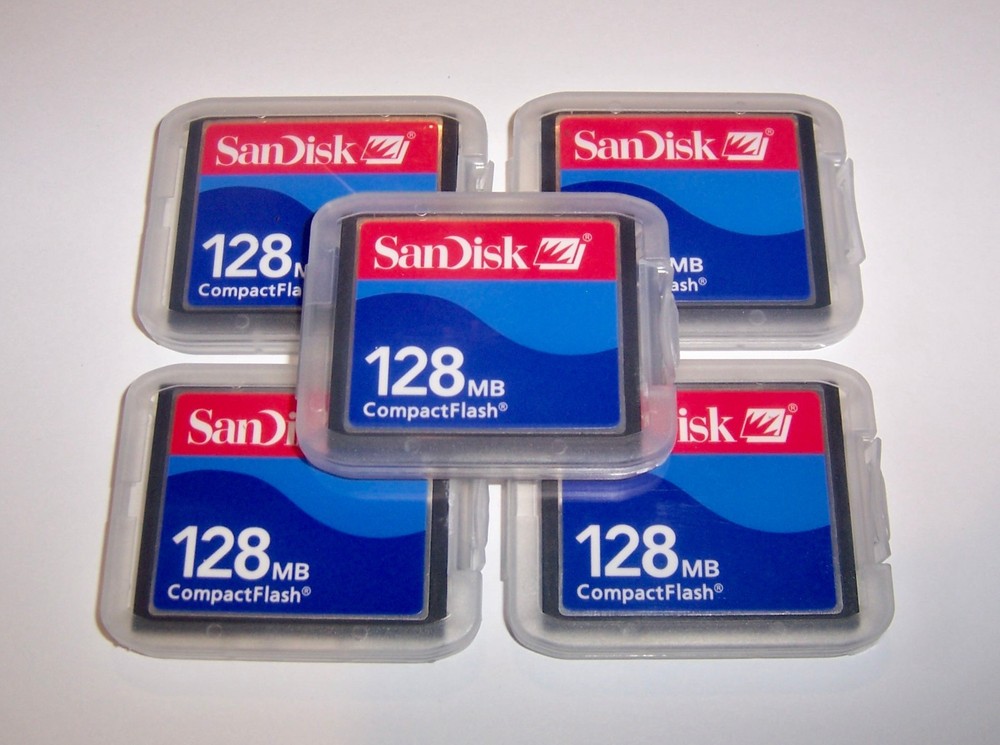 5 New 128mb Sandisk Compact Flash Memory Cards 128 mb CompactFlash 5 pcs New