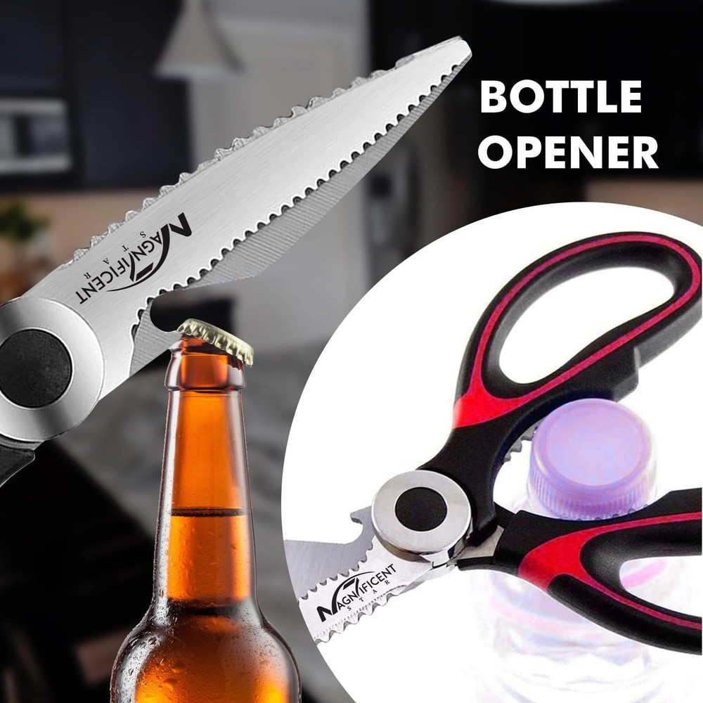 Versatile Kitchen Scissors - Stainless Steel Shears with Gift & Cover - Red
