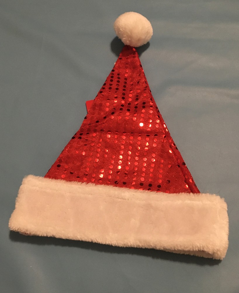 MERRY BRITE RED SEQUIN SANTA HAT 24"