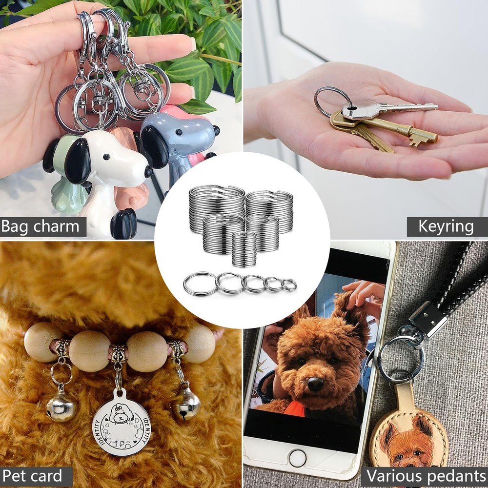 Split Key Ring Circle Assorted, Metal Keyring Durable in 5 Sizes