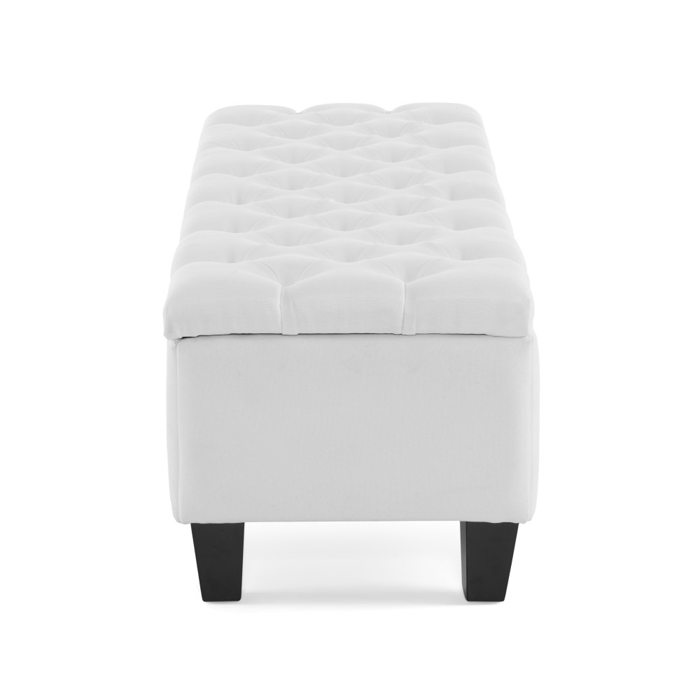Light Gray Storage Ottoman Bench, Button Tufted Diamond Stitch Extra Seating