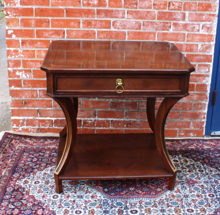 American Baker Walnut Side Table / Small Writing Desk With Drawer