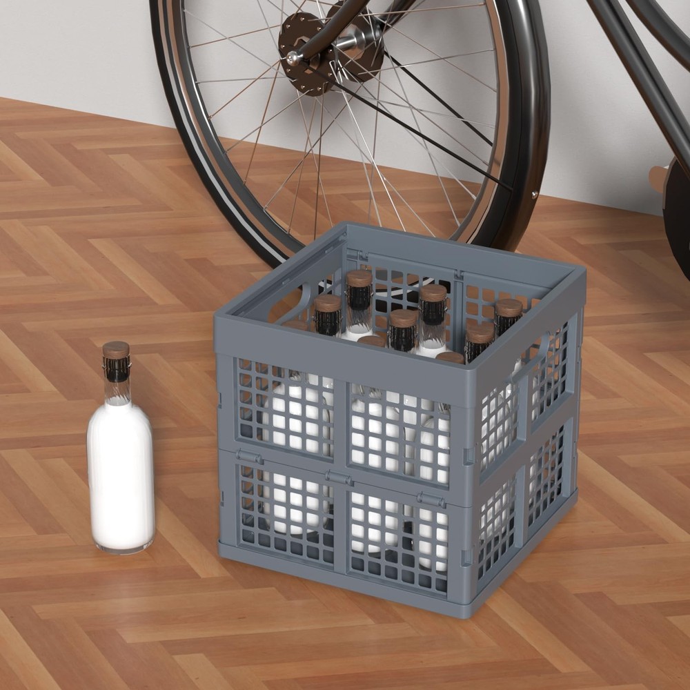 18 L Plastic Collapsible Crates Gray Stackable Plastic Milk Crate 3 Pack