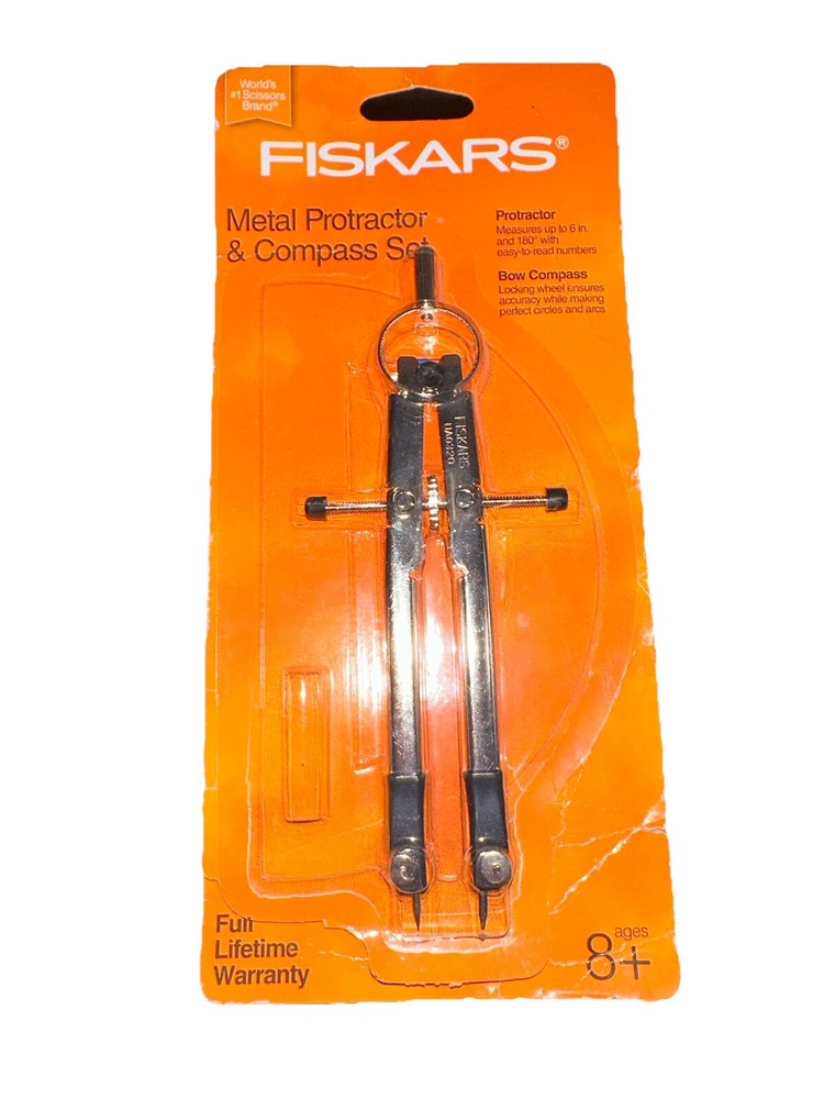 Fiskars Metal Bow Compass. 8+ Age. NEW In PACKAGE. Protractor Missing