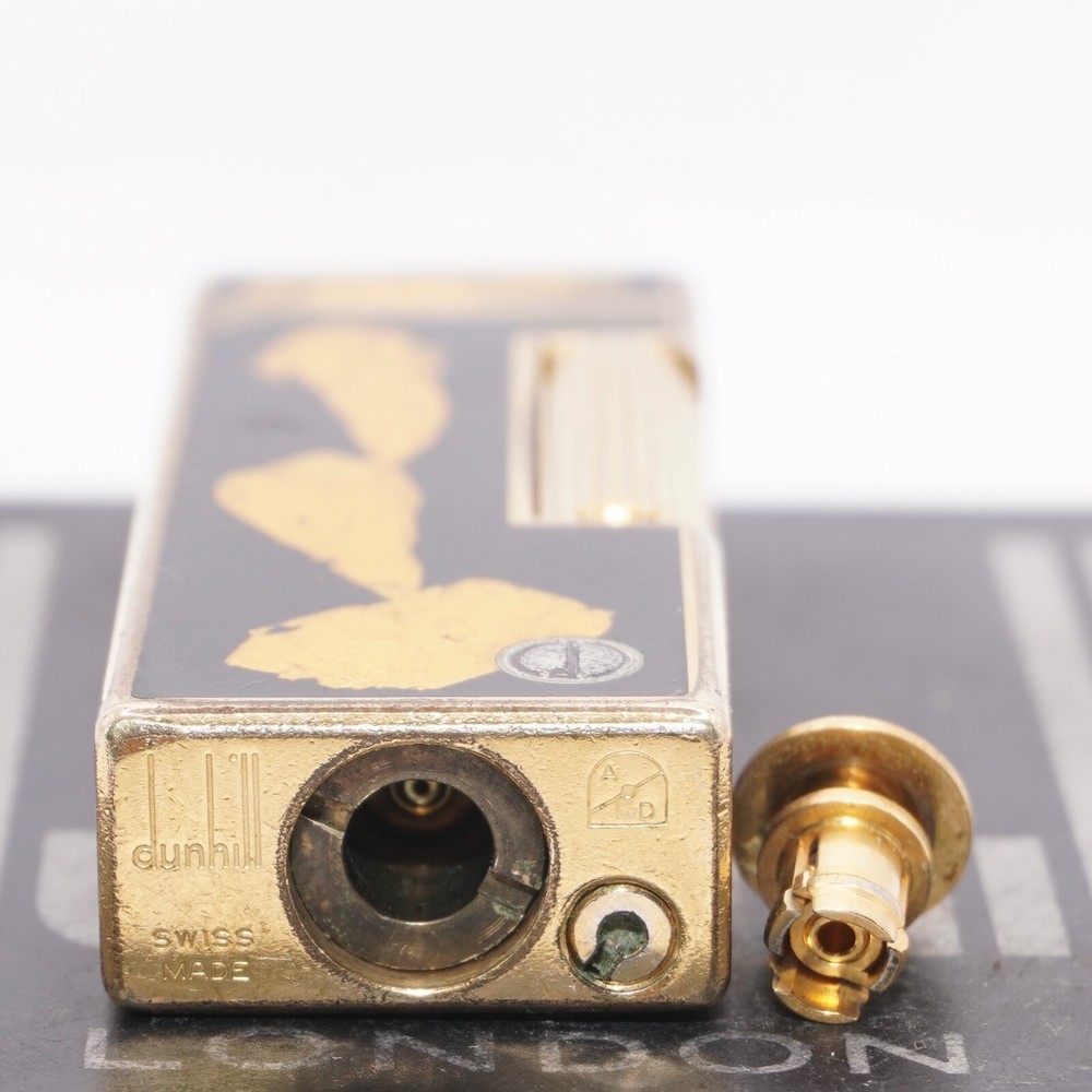 Dunhill Lighter Gold/Black_ With Gold Leaf_Ultrasonically Cleaned_WORKING