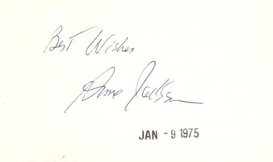J-ANNE JACKSON autographed ndex card w/COA