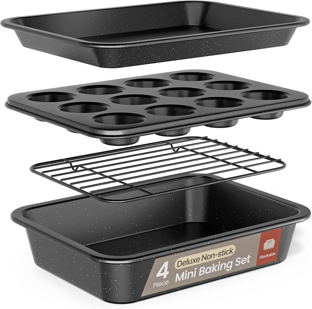 Bakken 4-Piece Bakeware Sets, Nonstick Carbon Steel Baking Sheet, Stackable Spac