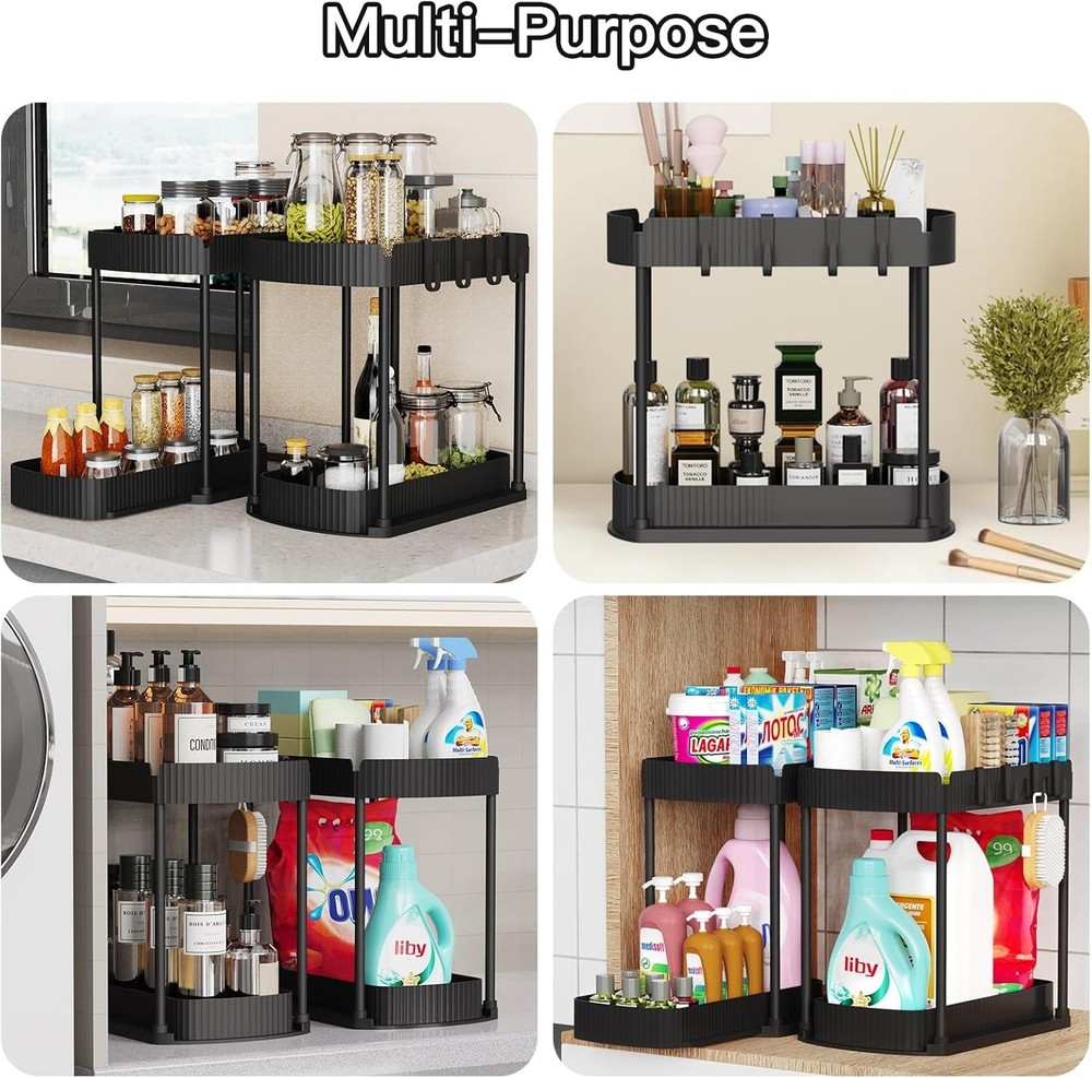 2 PACK Pull-Out Under Sink Organizer Black
