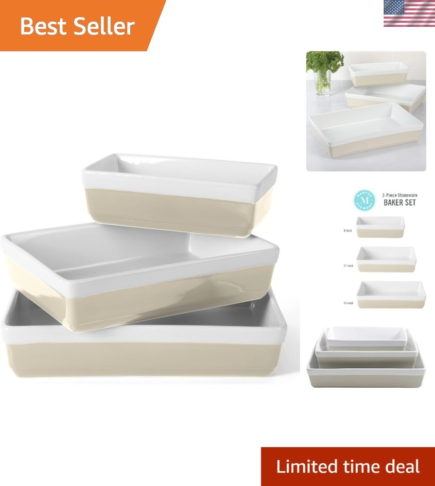 Oven To Table Bakeware Set 3pcs Stoneware Baking Dishes Casseroles Grey