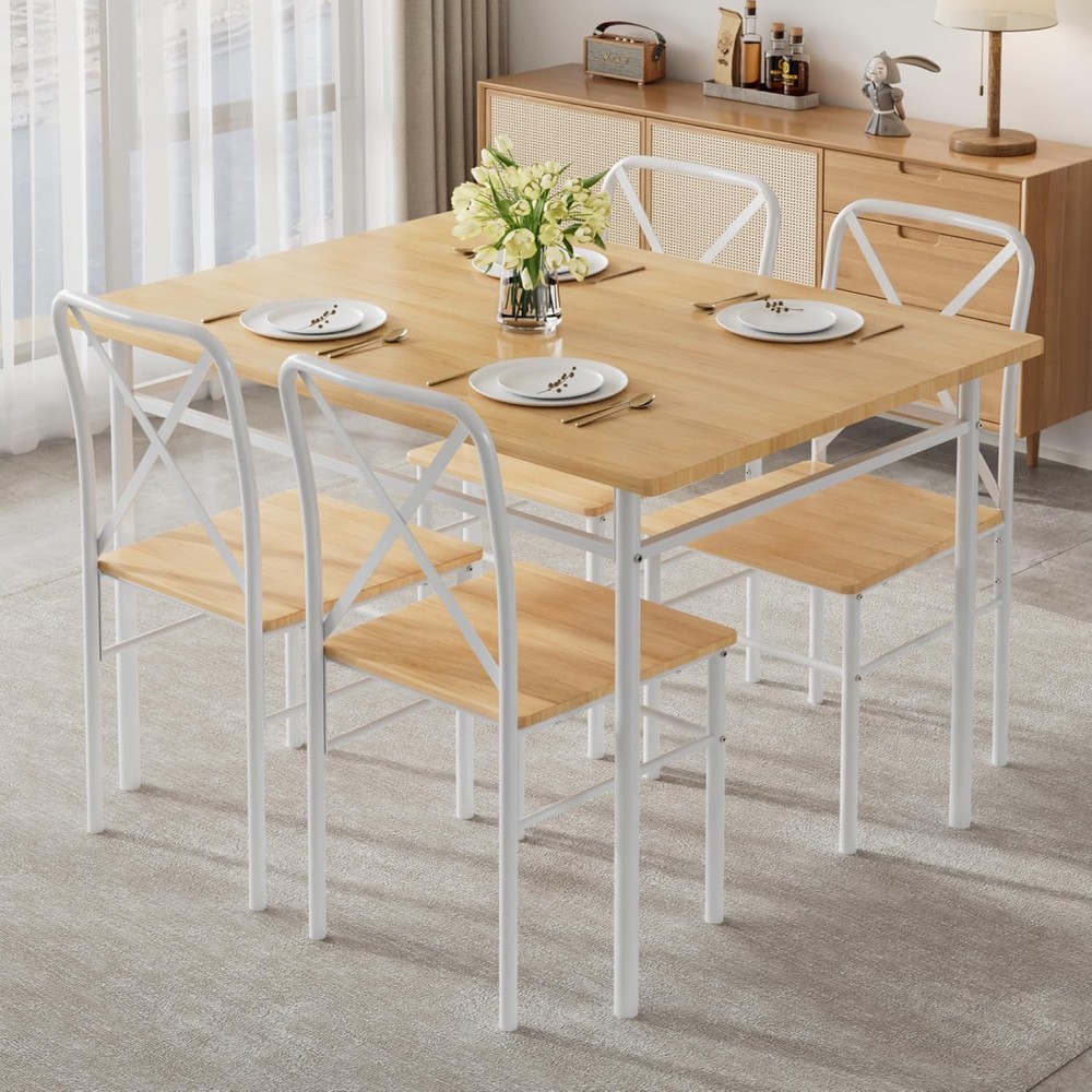 5-Piece Kitchen Dining Table Set Wood Tabletop & Heavy-Duty Metel Frame