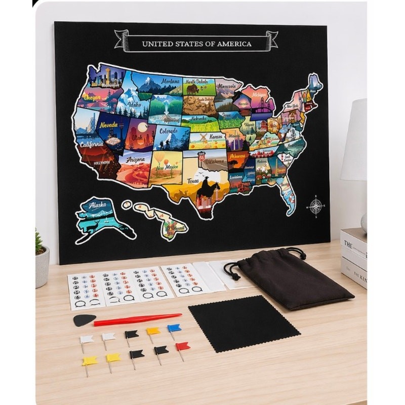 Scratch Off Travel Map Poster Tracker Landmark Adventure Wall Decor