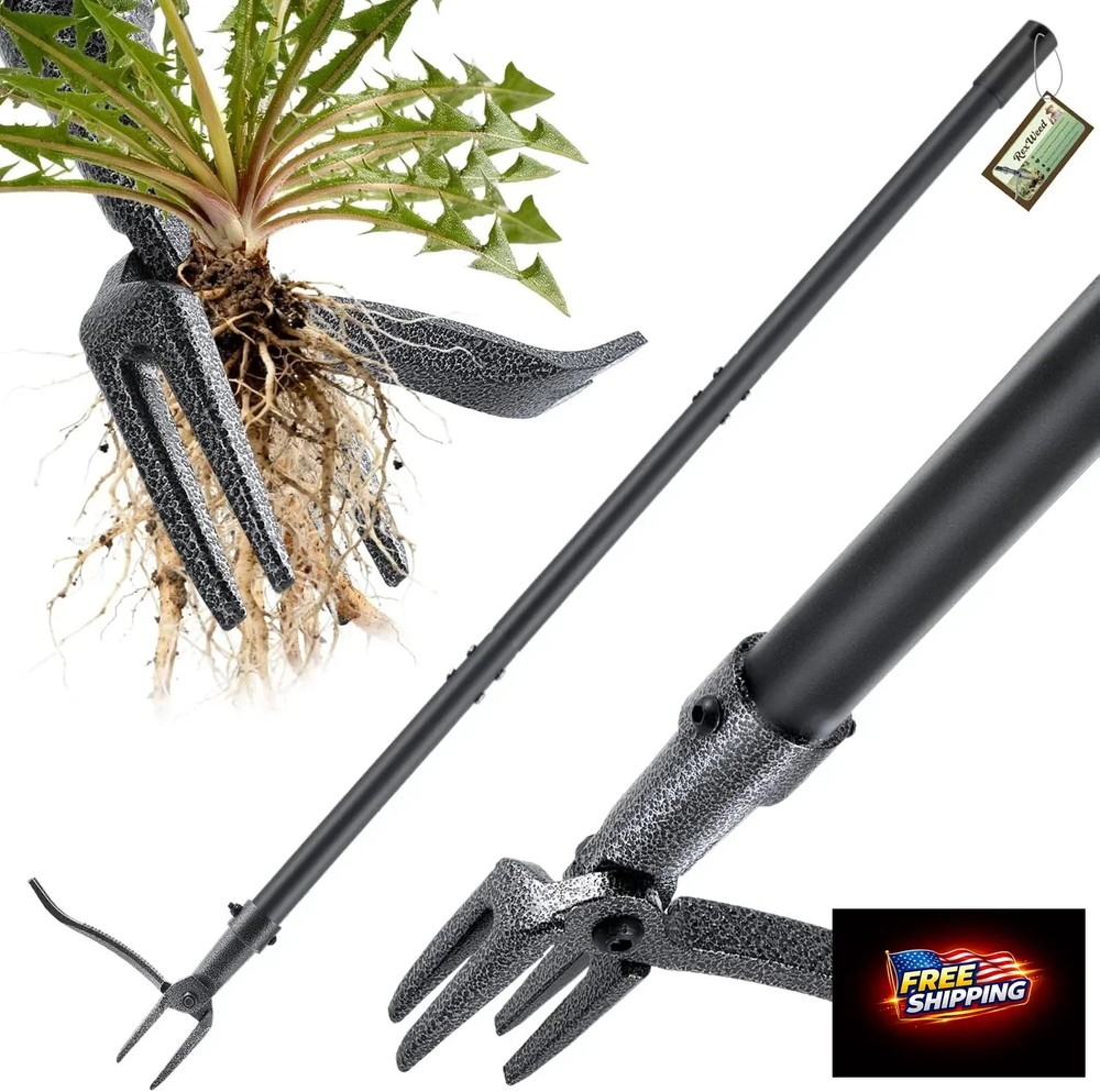Weed Puller, Stand Up Weed Puller Tool with Steel Long Handle & 4-Claw Steel Hea