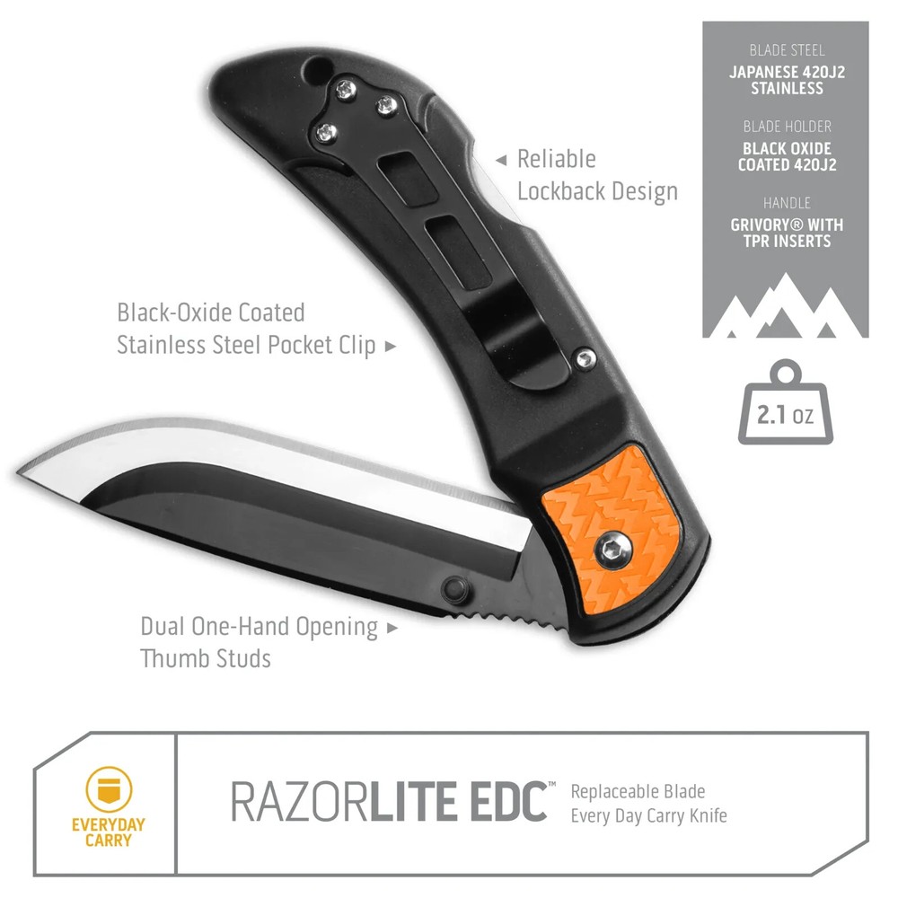 Outdoor Edge 3.0" Razor-Lite EDC Orange Replaceable Blade Folding Knife