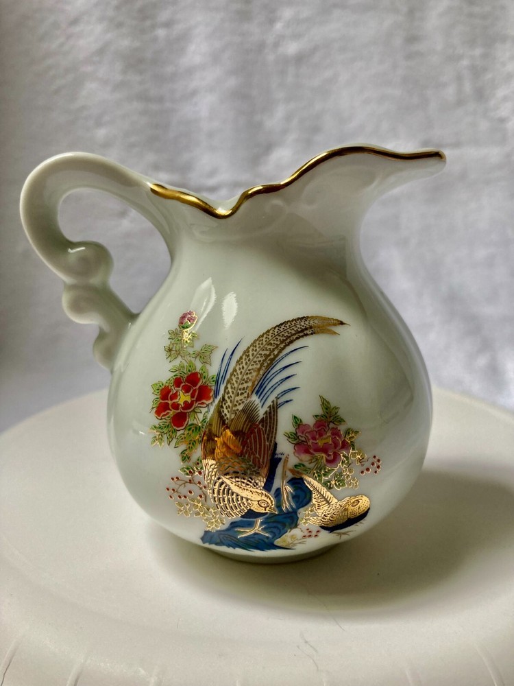 Ceramic Creamer Pheasants Japan 3 1/2" x 3"