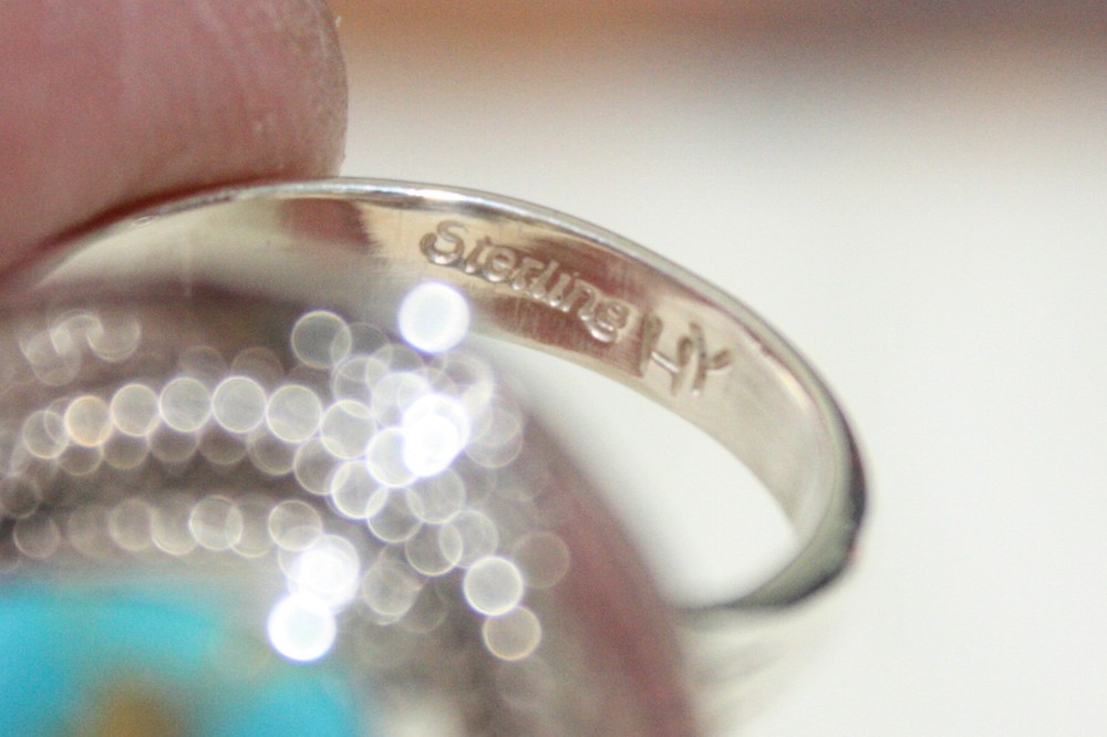 Signed Navajo Sterling Silver Stone Mountain Turquoise Ring Size 8.5